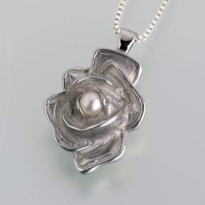 pewter rose with pearl cremation pendant necklace
